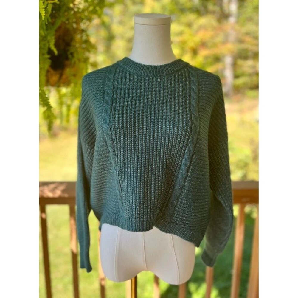 A. Byer Teal Cable Knit Cropped Sweater Small